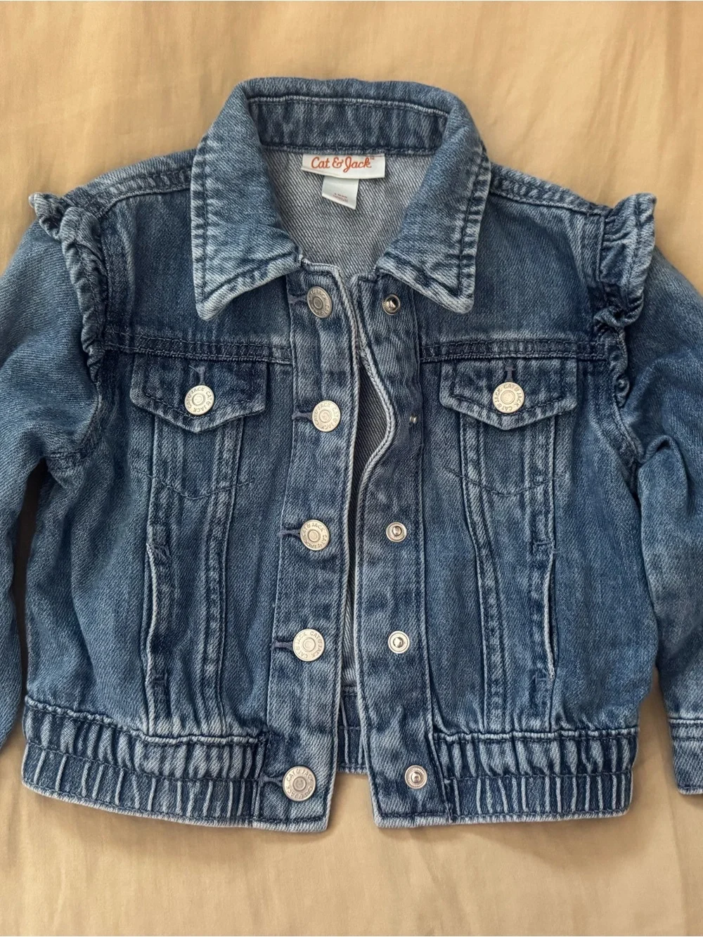 Cat & Jack Denim Jacket in Faded Blue with Ruffle Shoulders, 18 months - Picture 3 of 5